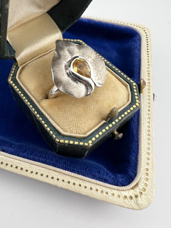Artisan Sterling Silver Citrine Floral Motif Ring (1 of 6)