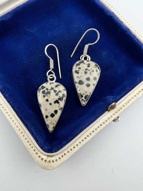 Pair of Sterling Silver & Jasper Pendant Earrings (1 of 6)