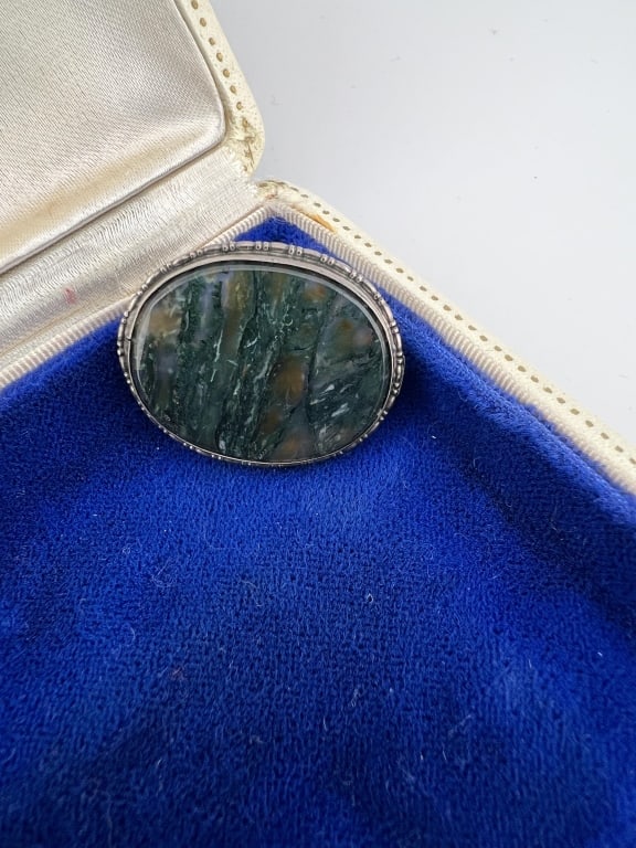 Antique Art Deco Sterling Dendritic Agate Brooch (1 of 6)