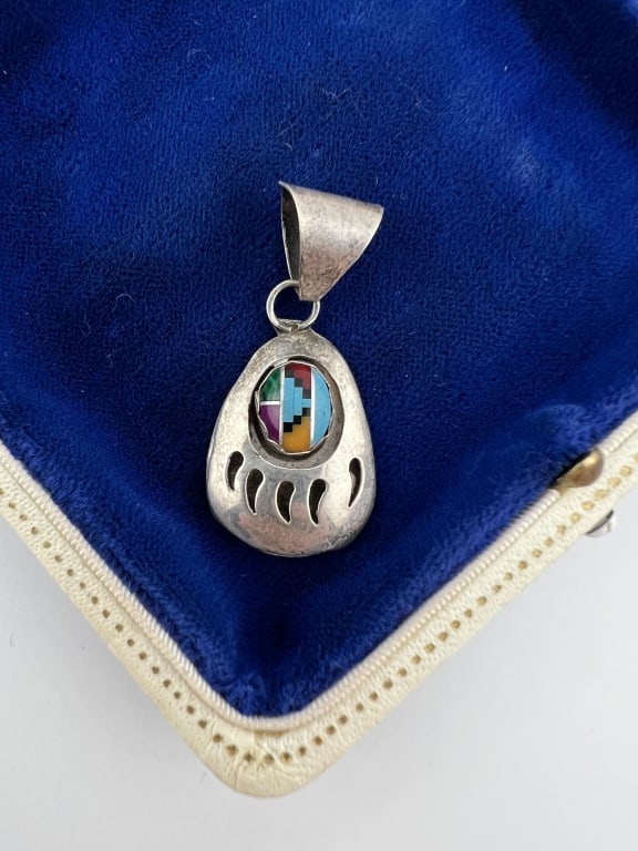 Vintage Native American Sterling Turquoise Pendant (1 of 6)