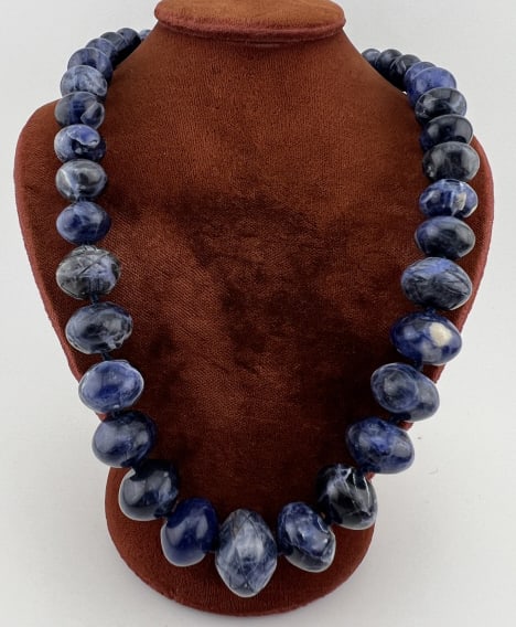 Vintage Native American Sodalite Bead Necklace: Vintage Native American Sodalite Bead Necklace. Hand knotted necklace with graduated sodalite beads. Measures approximately 21 inches in length.