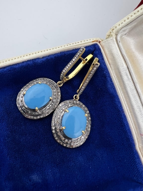 Gold Plated & Pave Diamond Pair of Earrings: Gold Plated & Pave Diamond Pair of Earrings. Stones test as diamond the Presidium. Earrings are not hallmarked. Gold plated. Each measures just over 2 inches in length.