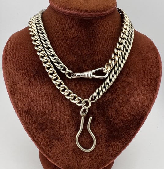 Curb Link Watch Chain Necklace w Shepherd Crook (1 of 6)