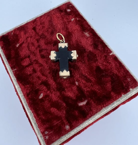 Antique 19th C Whitby Jet & Gold Cross Pendant (1 of 6)