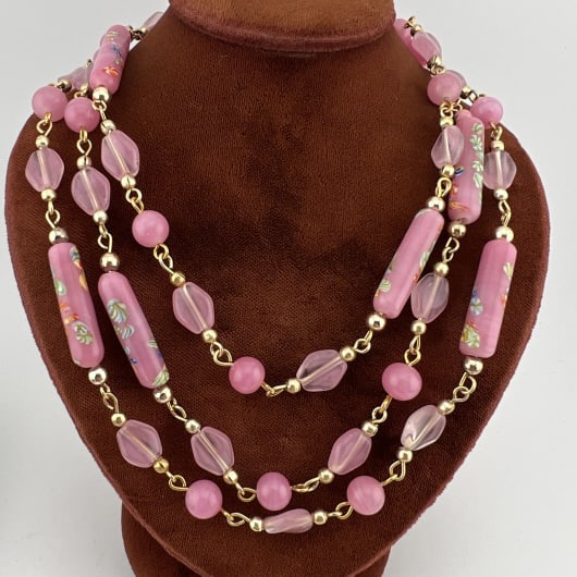 Vintage Italian Pink Art Glass Beaded Necklace (1 of 7)