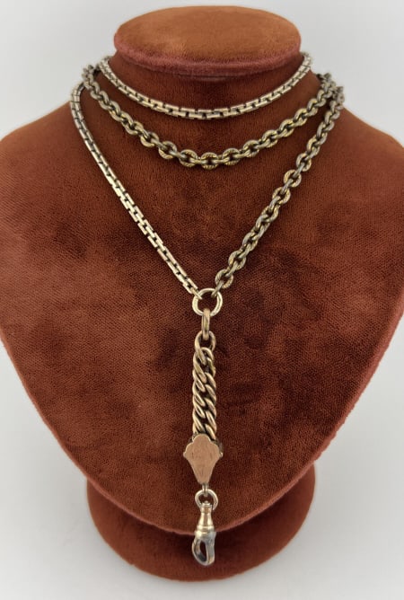 Antique Gold Filled Dog Clip Watch Chain Necklace (1 of 6)