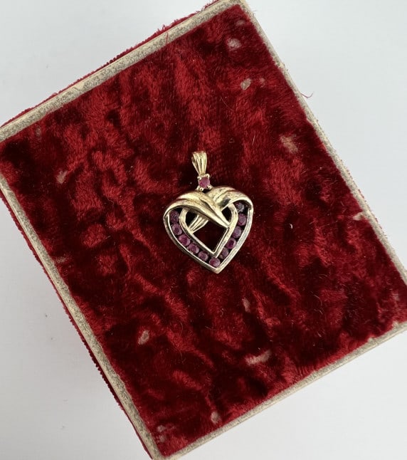 Gold Over Sterling & Ruby Heart Necklace Pendant (1 of 5)