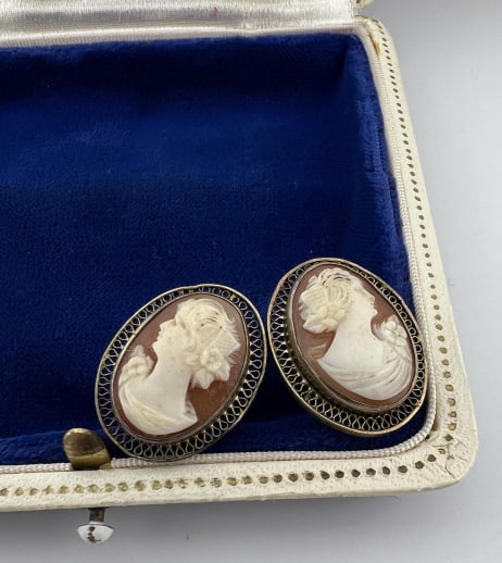 Antique Gold Over Sterling Cameo Set Earrings (1 of 7)