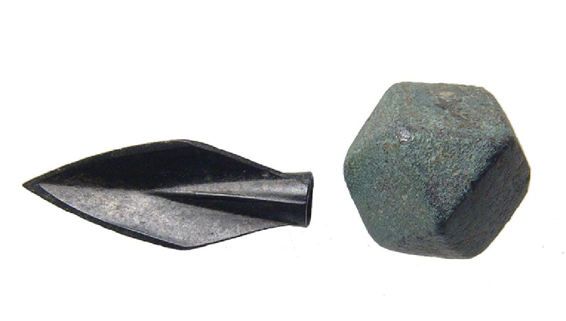 Greek bronze arrowhead and an Islamic weight (1 of 2)