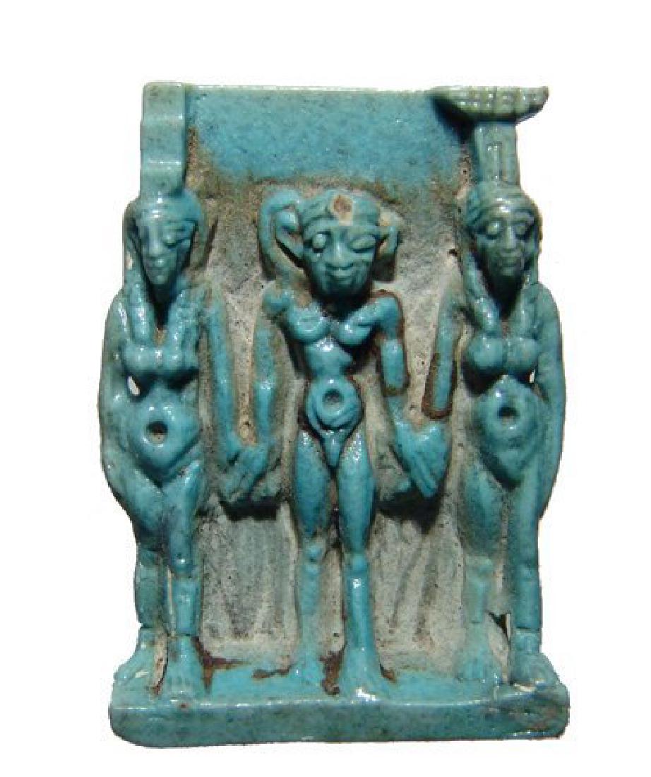 A stunning Egyptian light blue faience Triad amulet (1 of 3)