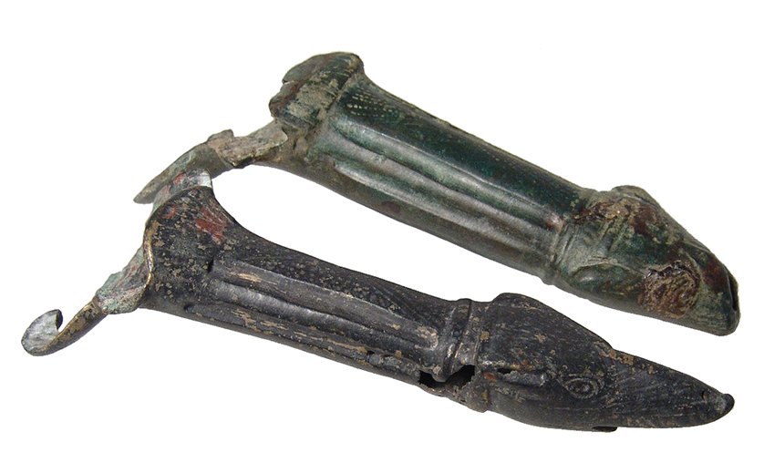 A pair of Roman bronze patera handles (1 of 4)