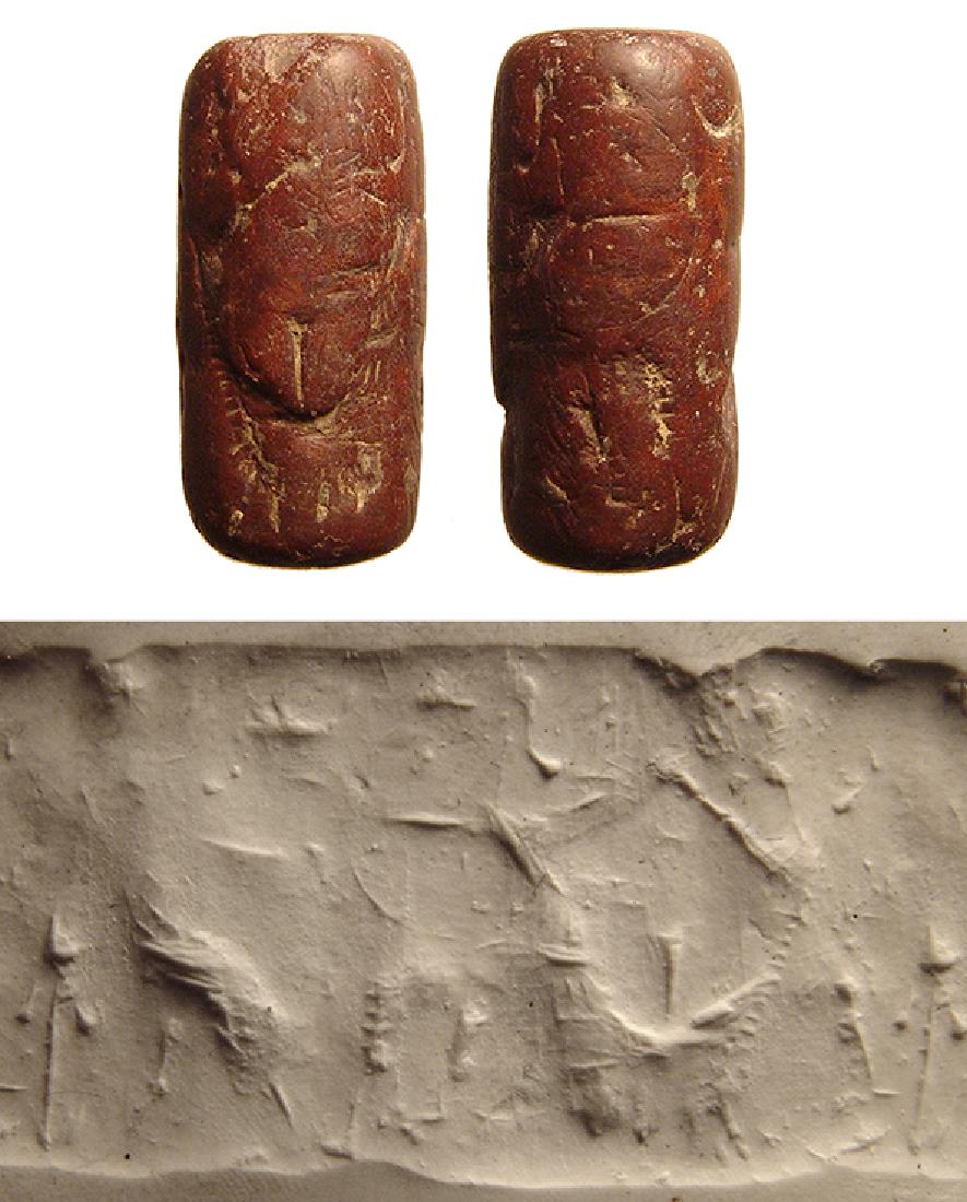 A Neo-Assyrian red steatite cylinder seal (1 of 1)