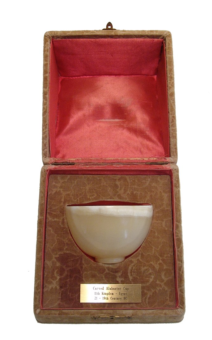 A beautiful Egyptian alabaster bowl in display case (1 of 5)