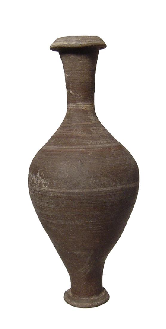 A nice Hellenistic grey-slipped spindle bottle (1 of 3)