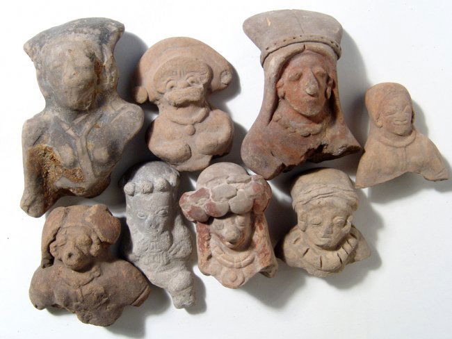 A group of 8 Ecuadoran ceramic heads (1 of 2)