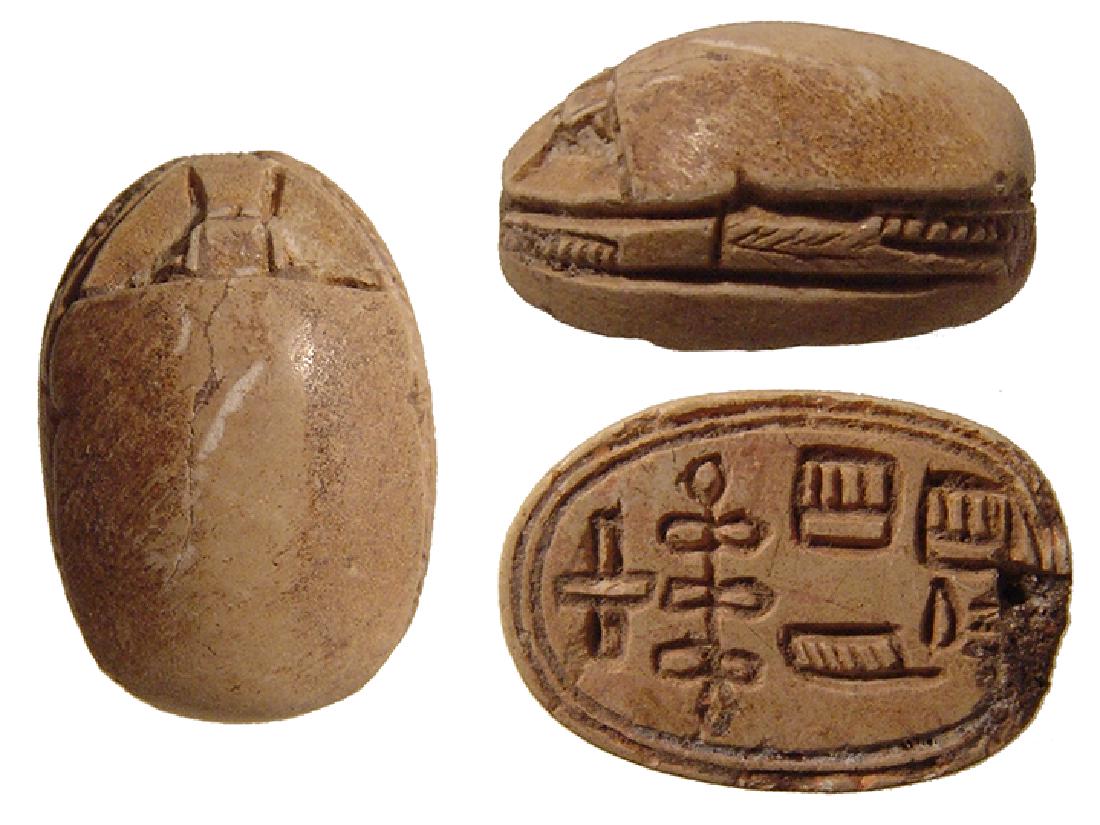 Interesting Egyptian steatite scarab, 2nd Intermediate (1 of 1)