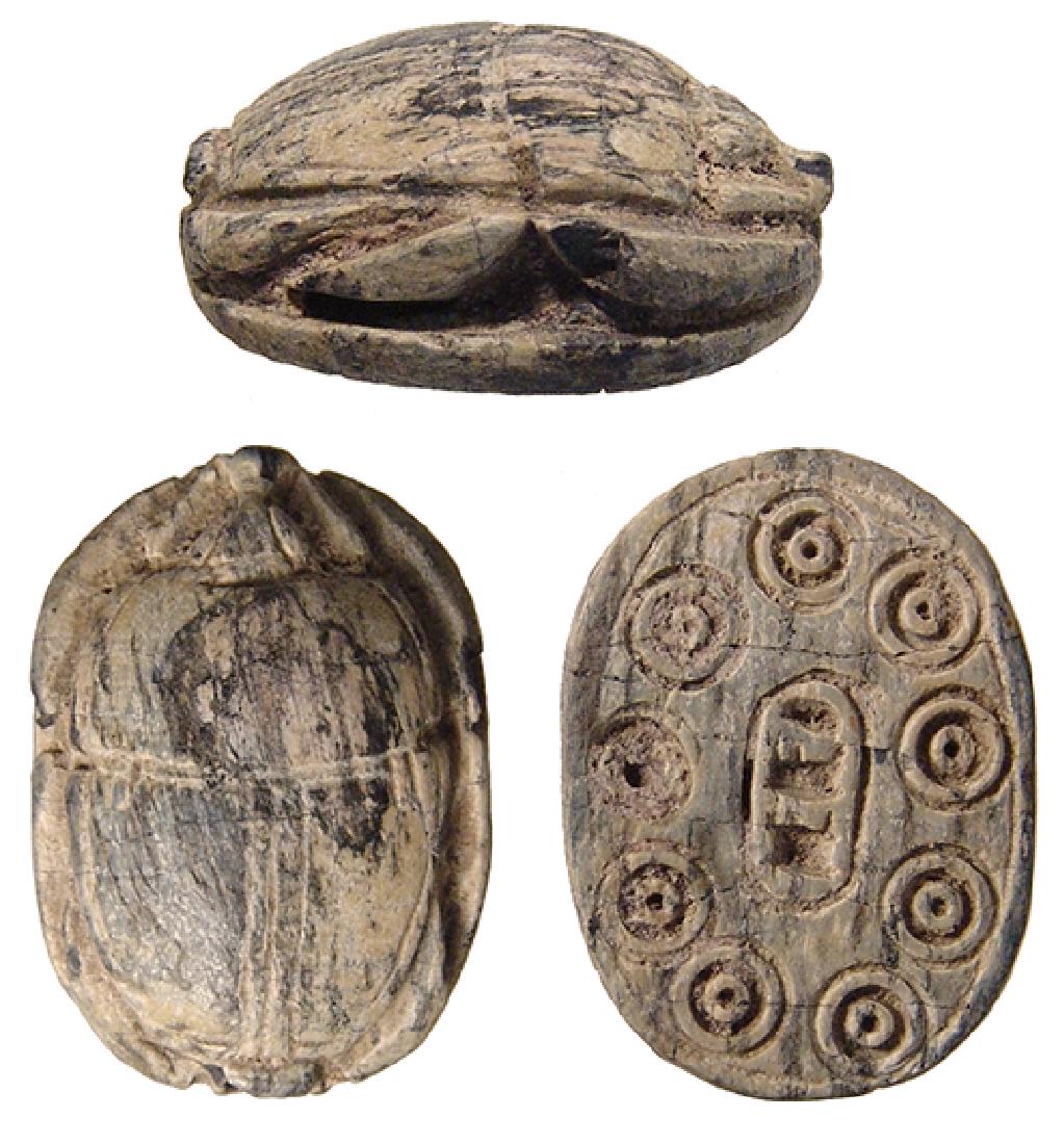 Egyptian steatite scarab with cartouche of Thutmose III (1 of 1)