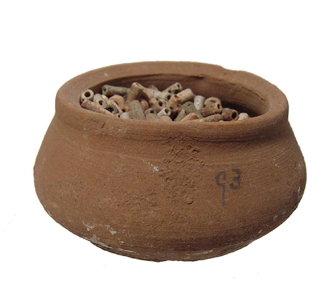 Egyptian faience beads in small ancient terracotta jar (1 of 4)