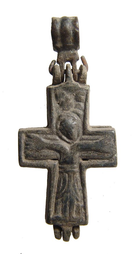 Nice Byzantine bronze reliquary cross depicting Christ (1 of 3)