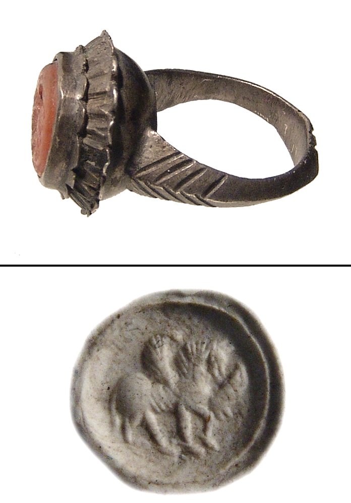 Sasanian carnelian intaglio set into a silver ring (1 of 3)