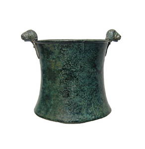 A choice Greek bronze cup with lion-headed knobs