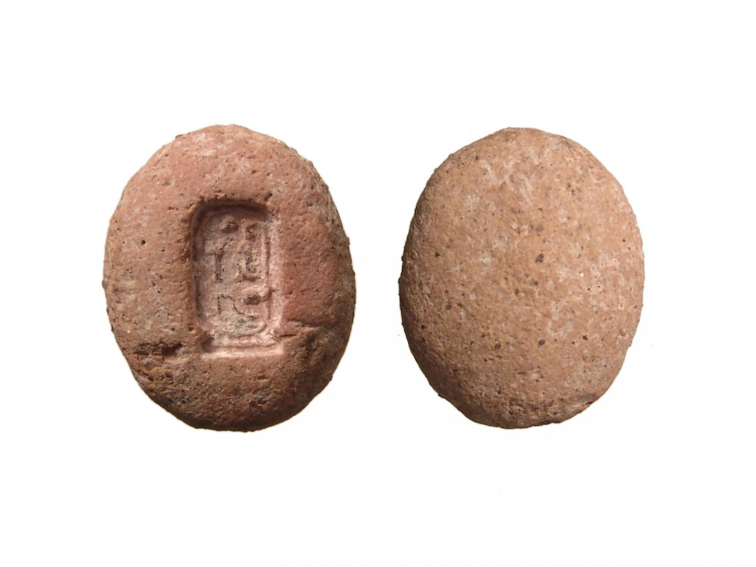 Egyptian mold for a bezel with cartouche of Ramses II: A choice Egyptian mold for a bezel with cartouche of Ramses II, c. 1279 - 1075 BC, with nearly perfectly preserved characters. Would have produced beads or ring bezels with pharaoh's name which were c