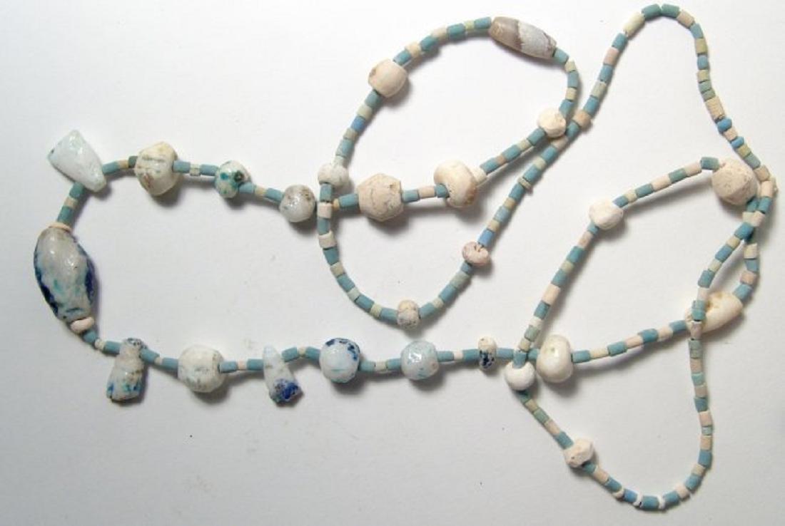 A Persian white and blue faience beaded necklace (1 of 2)