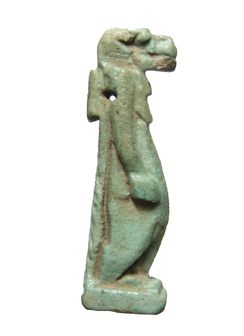 Large Egyptian green-glazed faience amulet of Taweret (1 of 3)