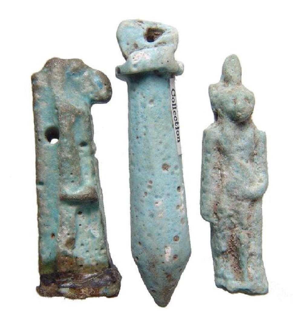 A trio of Egyptian turquoise glazed faience amulets (1 of 2)