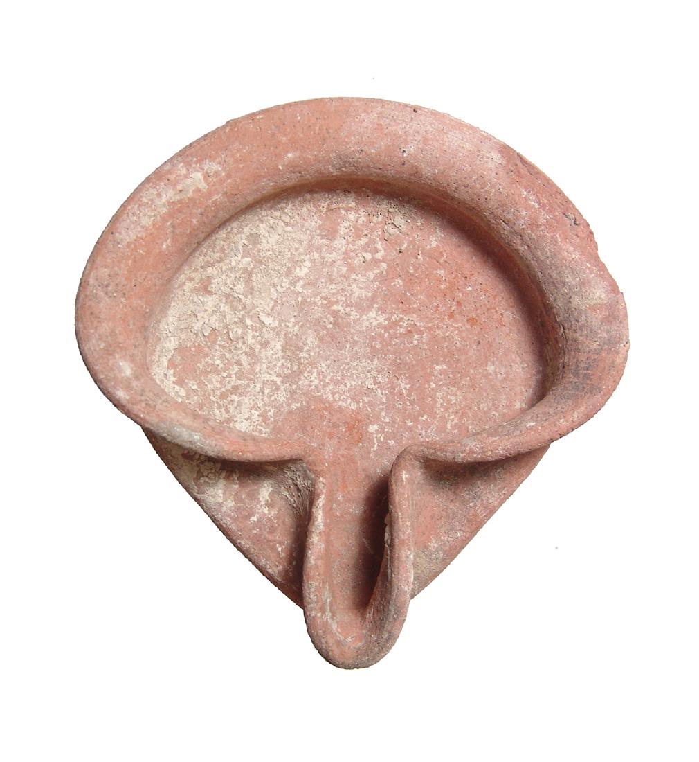 A pinched Iron Age ceramic lamp, Holy Land (1 of 4)
