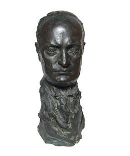 Bust of Mussolini, after the model by Paolo Troubetzkoy: Bust of Mussolini, after the model by Prince Paolo Troubetzkoy (1866 - 1938). One of 2 or 3 known examples, signed & dated 1926. H: 25 in (63.3 cm). Nicely patinated. Ex Harold Whitbeck estate, San Fr