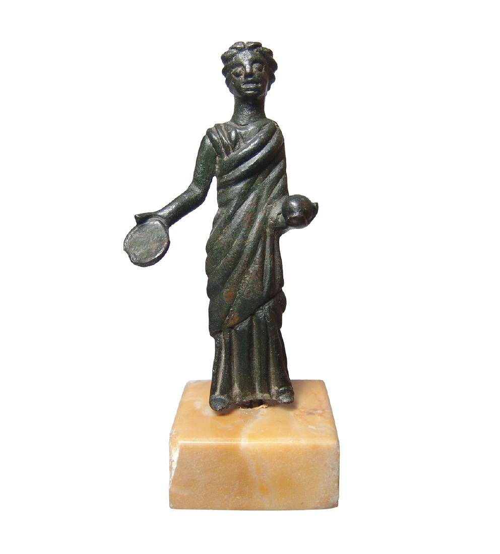 A choice Etruscan bronze figure of priestess (1 of 3)