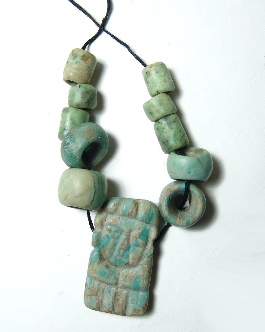 Necklace of fine Maya jade beads with figural pendant