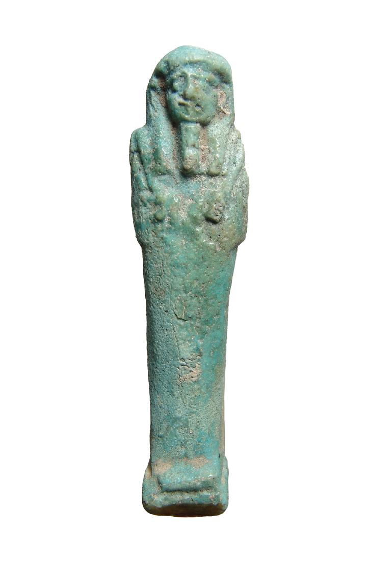 An Egyptian light blue-green glazed faience ushabti (1 of 3)