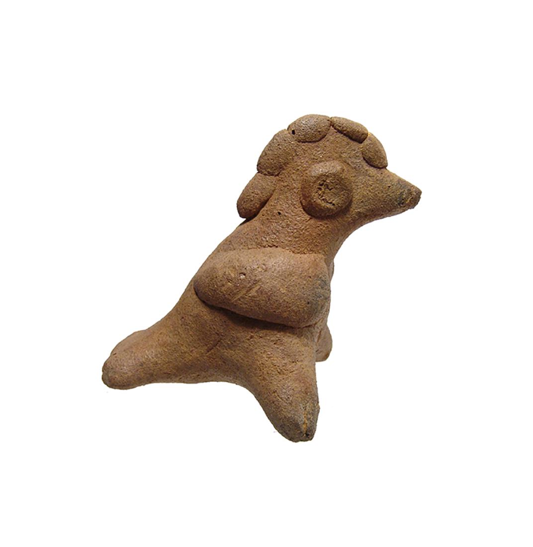 Colima whistle in the form of a crested bird: A nice Colima whistle in the form of a crested bird, West Mexico, 100 BC - AD 250, with nice tone, attractively modeled with light deposits and remnants of ochre paint. 3 1/4 in x 3 in (6.4 x 7.8 cm).