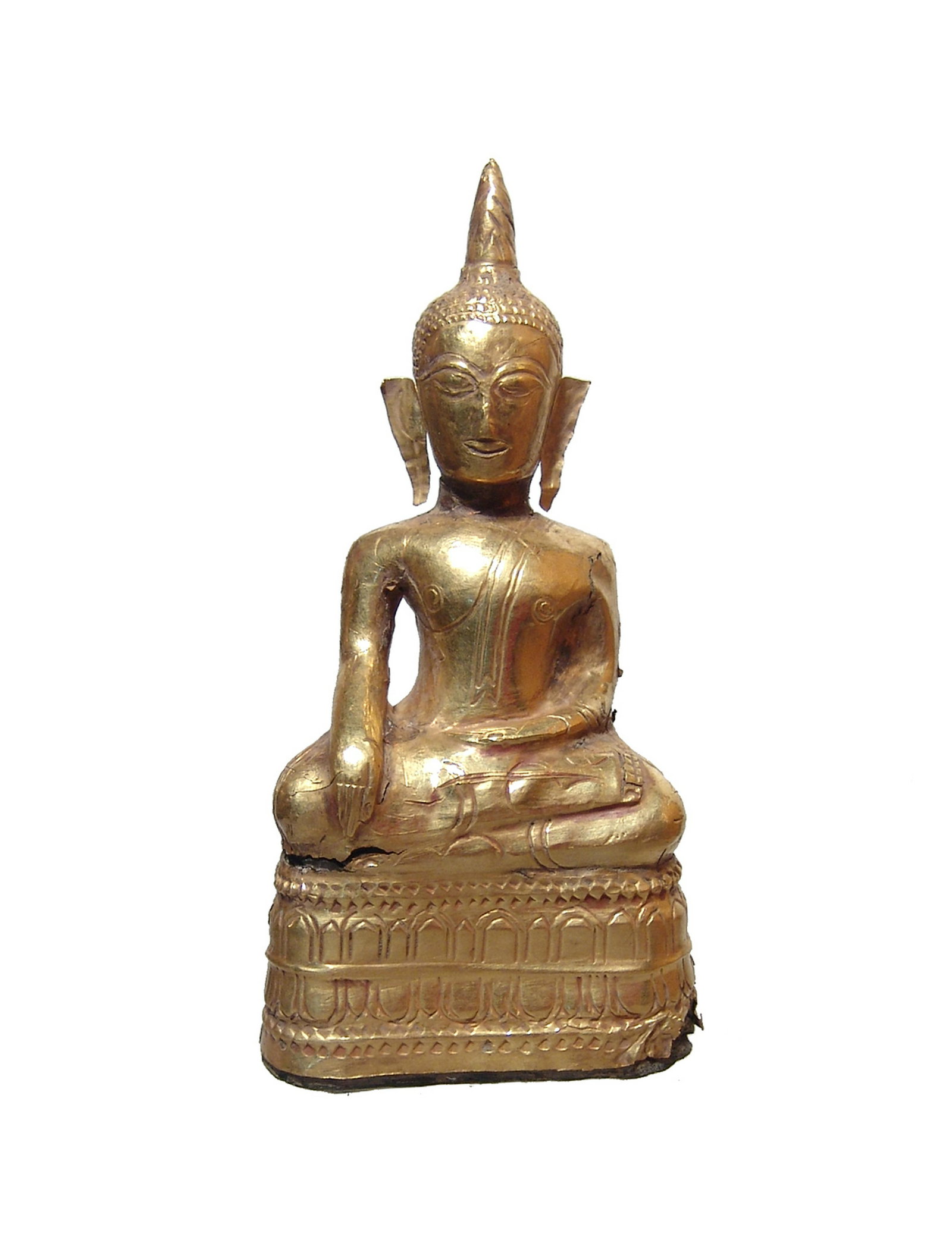 A choice gilded lacquer figure of seated buddha: A choice gilded lacquer figure of seated buddha, 19th Century, with incised details and good style. H: 3 5/8 in (9.2 cm). Well preserved. Ex Los Angeles private collection.