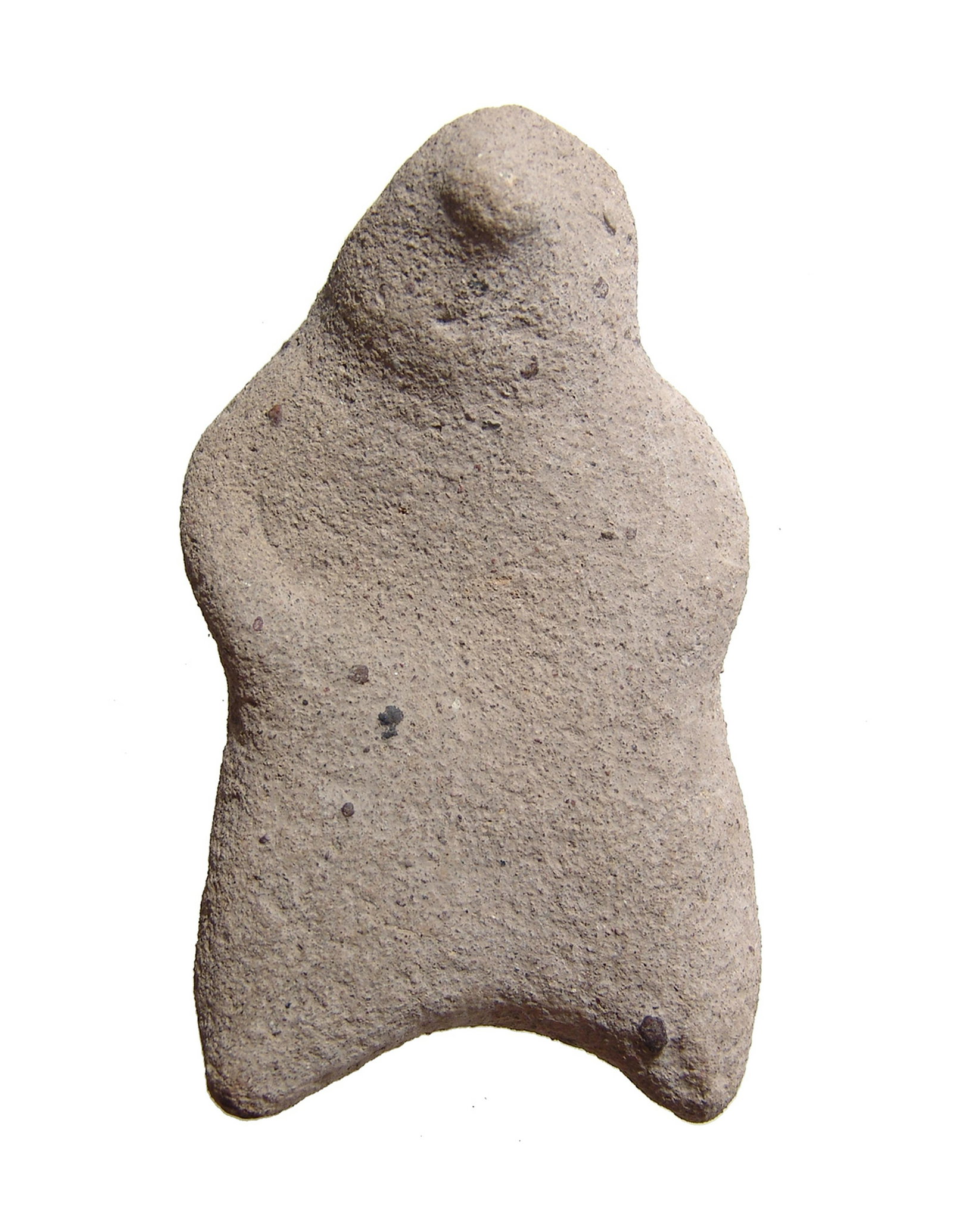 A Pre-Columbian stone star-shaped figure: A Pre-Columbian stone figure, uncertain age and culture, lower part of head with some detail and short arms. 4 1/2 x 2 3/4 in (11.4 x 7 cm). Some surface wear. Ex Southern California private collectio