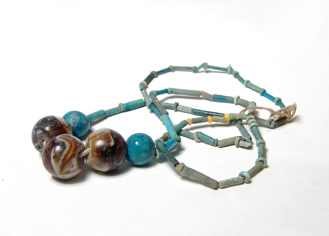 A lovely Egyptian faience bead necklace, Late Period (1 of 2)