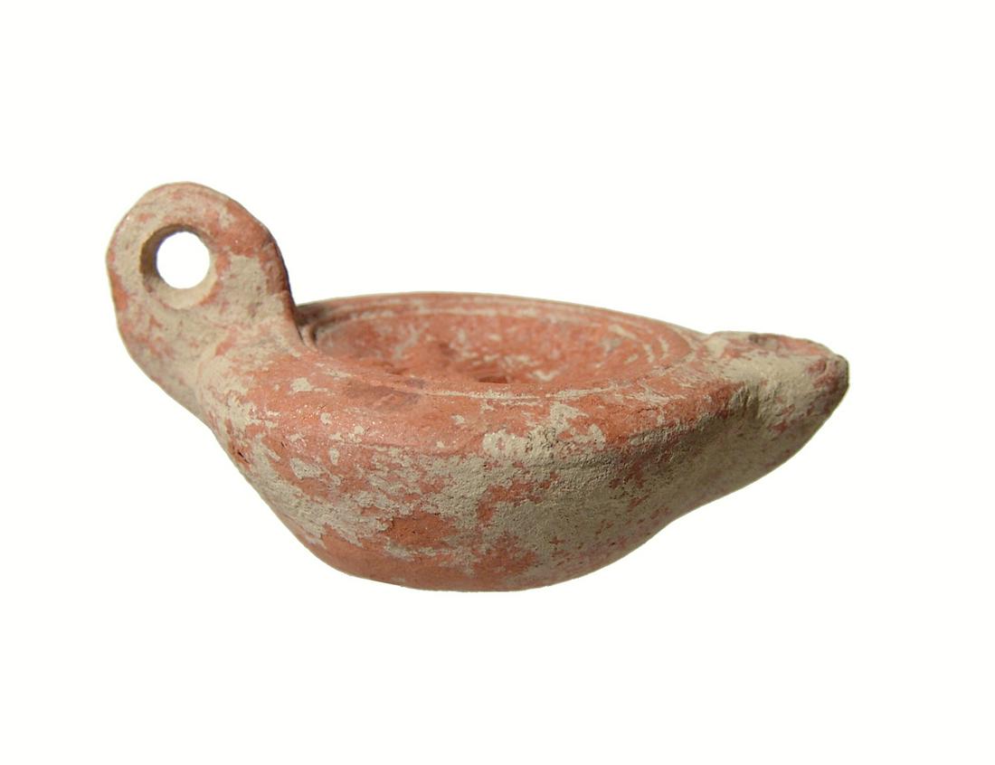 Roman ceramic oil lamp depicting 2 horses and a rider (1 of 2)