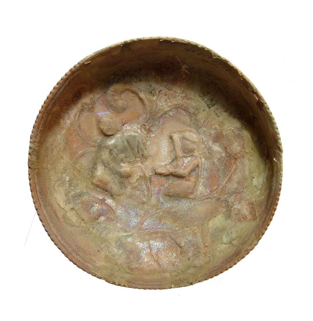 Lovely Persian luster bowl with figures in relief (1 of 5)