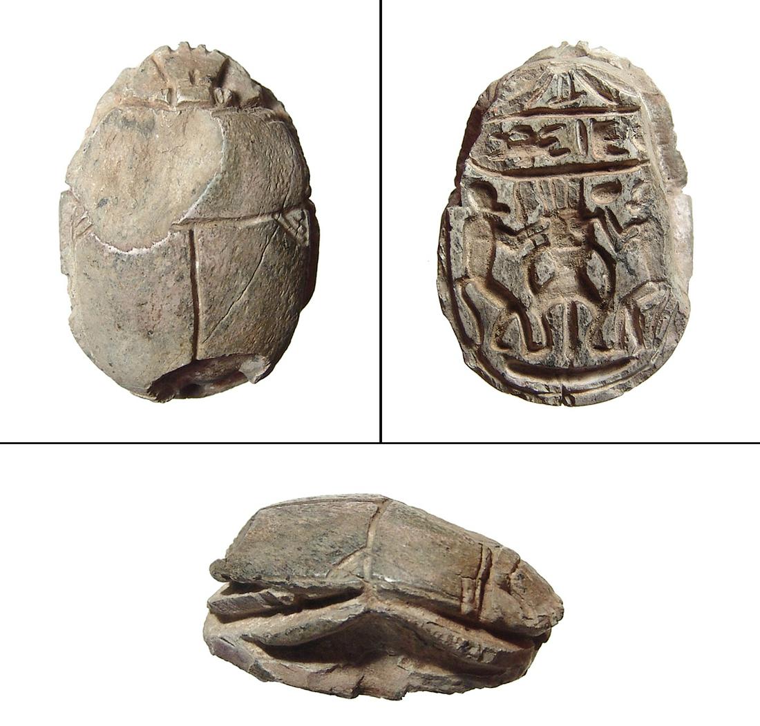 Egyptian steatite scarab with cartouche of Thutmose III (1 of 1)