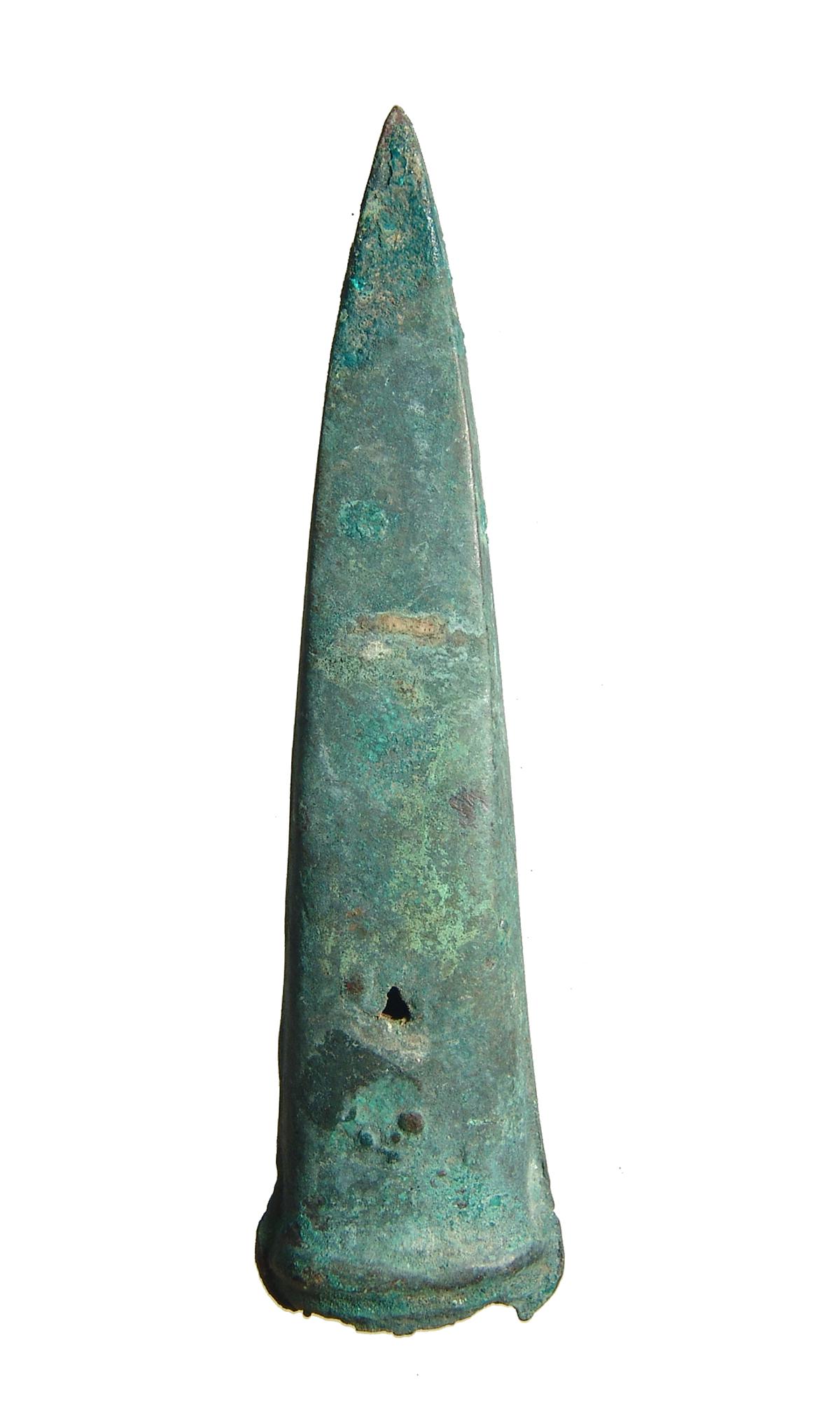 A narrow Chinese bronze axe blade, Shang-Zhou (1 of 4)