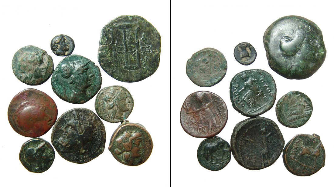 A group of 9 mixed Greek bronze coins (1 of 1)