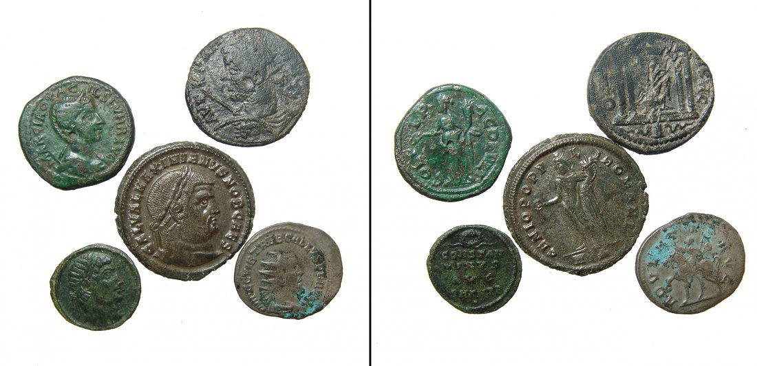 A group of 5 Roman bronze coins (1 of 1)