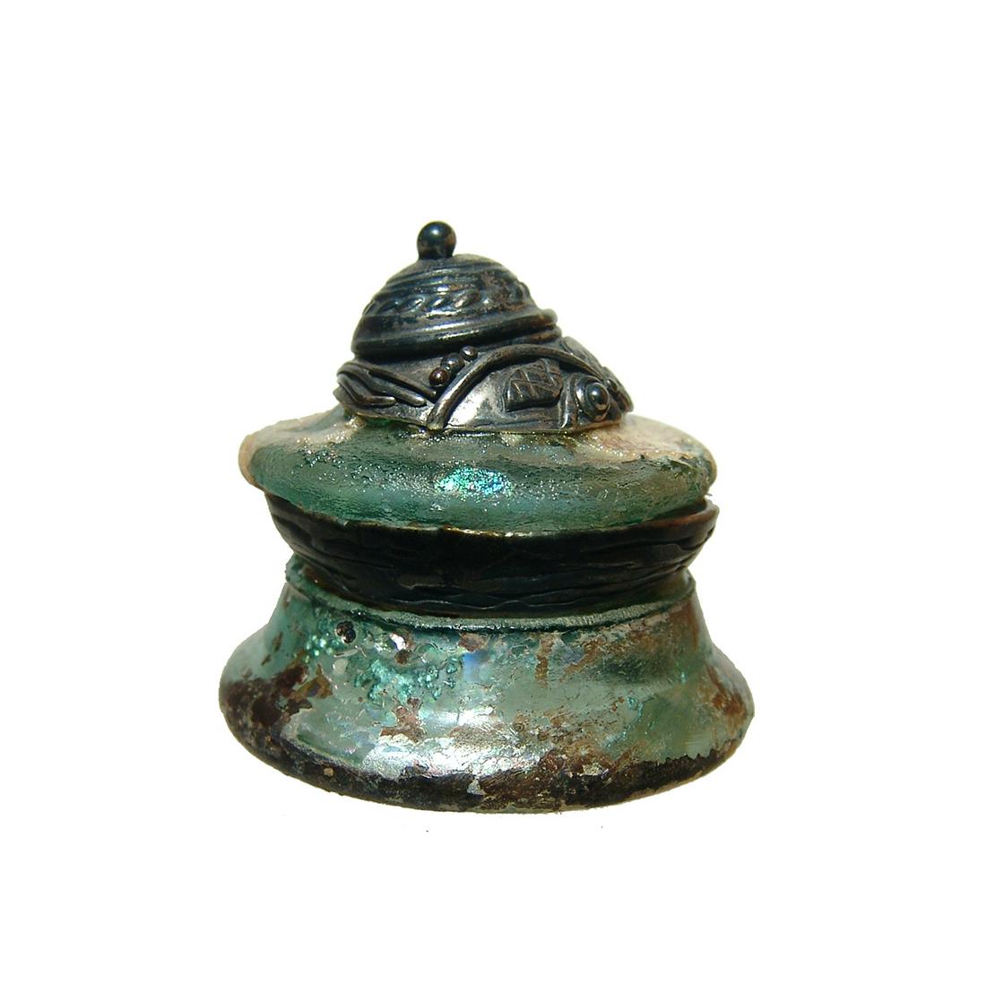 A charming pyxis, modernly fashioned from Roman glass (1 of 5)