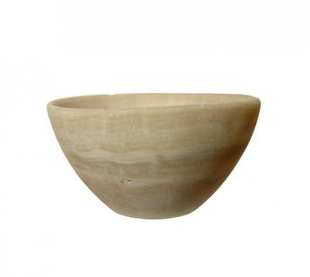 A wonderful Egyptian banded alabaster bowl: A wonderful Egyptian banded alabaster bowl, Early Dynastic - Old Kingdom, c. 2750 - 2181 BC, carved from attractive banded stone. The bowl is rather deep with interior grooves and ridges from its