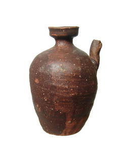 A Thai Ayutthaya glazed spouted vessel: A Thai Ayutthaya glazed spouted vessel, 14th - 18th Century, with rounded shoulders and short narrow neck, the mouth bowl-shaped with small vertically aligned spout emerging from the side of the