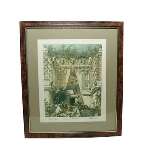 Frederick Catherwood framed print, Izamel: Face of: A framed print by Frederick Catherwood (1799 - 1854) titled 'Izamal: Face of Itzamna', from 'Views of Ancient Monuments in Central America', London 1844. The scene depicts a lush scene with a