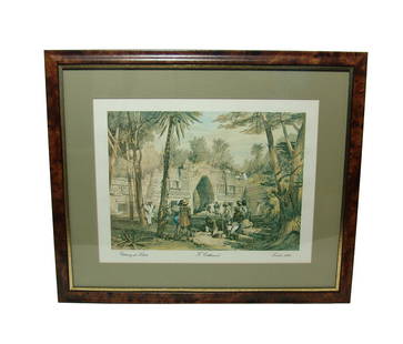 Frederick Catherwood framed print, Gateway at Labna: A framed print by Frederick Catherwood titled 'Gateway at Labna', from 'Views of Ancient Monuments in Central America', London 1844. The scene depicts workers in the ruins of Labna, Yucatan, Mexico.