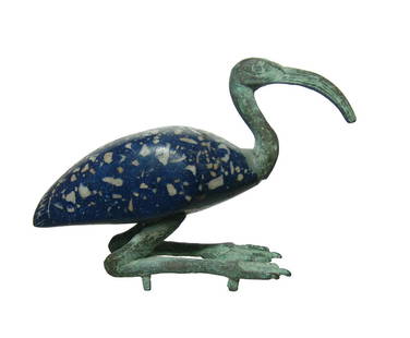 A nice Egyptian bronze ibis, Late Period: A nice Egyptian bronze ibis, Late Period, c. 664 - 30 BC, the head and feet are original bronze with nice detail and attractive patination. The body is sculpted in a modern material, probably